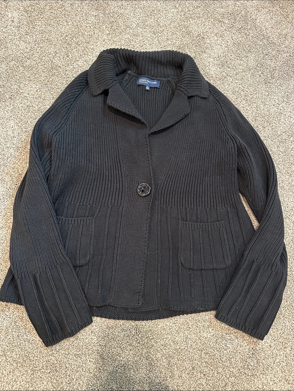 Jones New York Black Ribbed Knit Single-Button Jacket